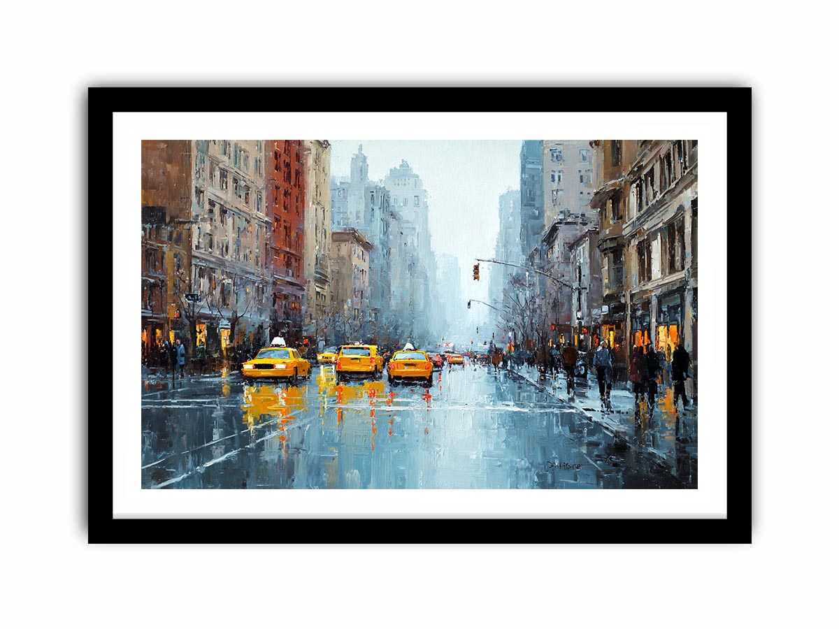 new York Taxi and Wet Streets Painting   Framed poster