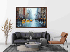 new York Taxi and Wet Streets Painting