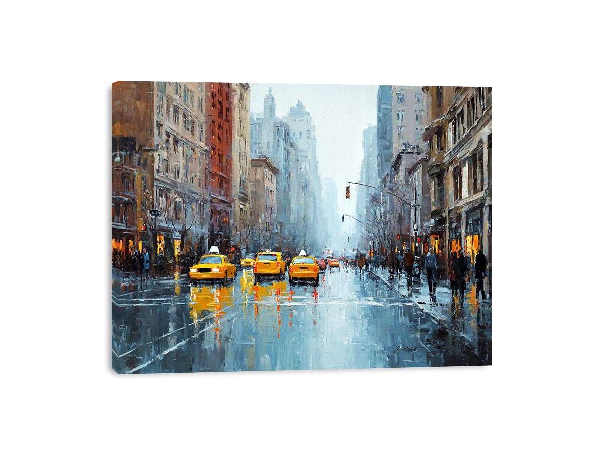 new York Taxi and Wet Streets Painting