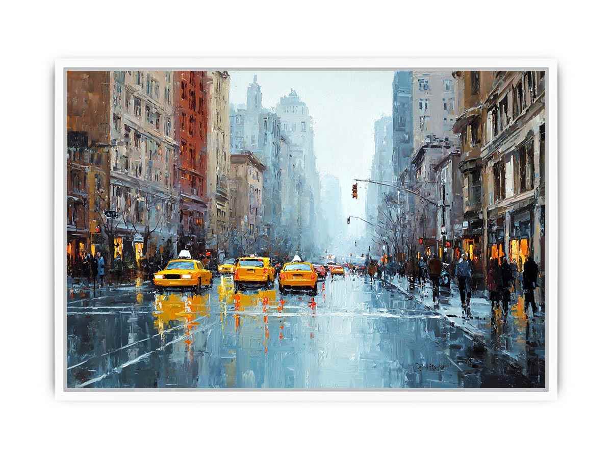 new York Taxi and Wet Streets Painting   canvas print