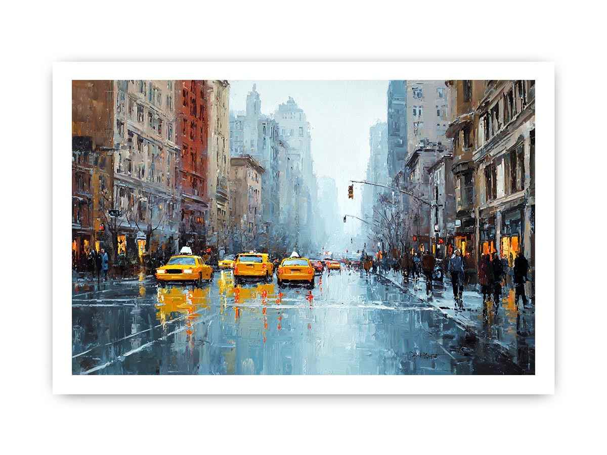 new York Taxi and Wet Streets Painting