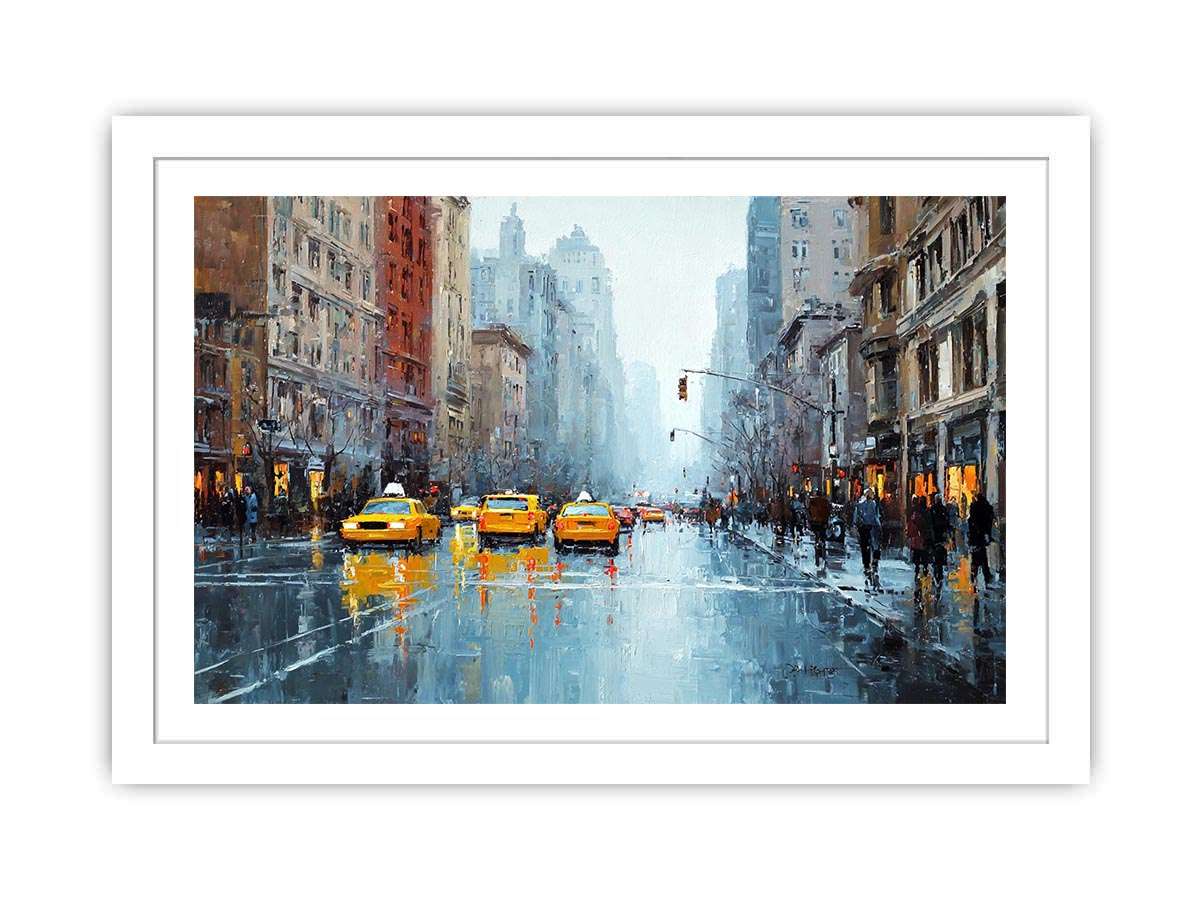new York Taxi and Wet Streets Painting  Painting