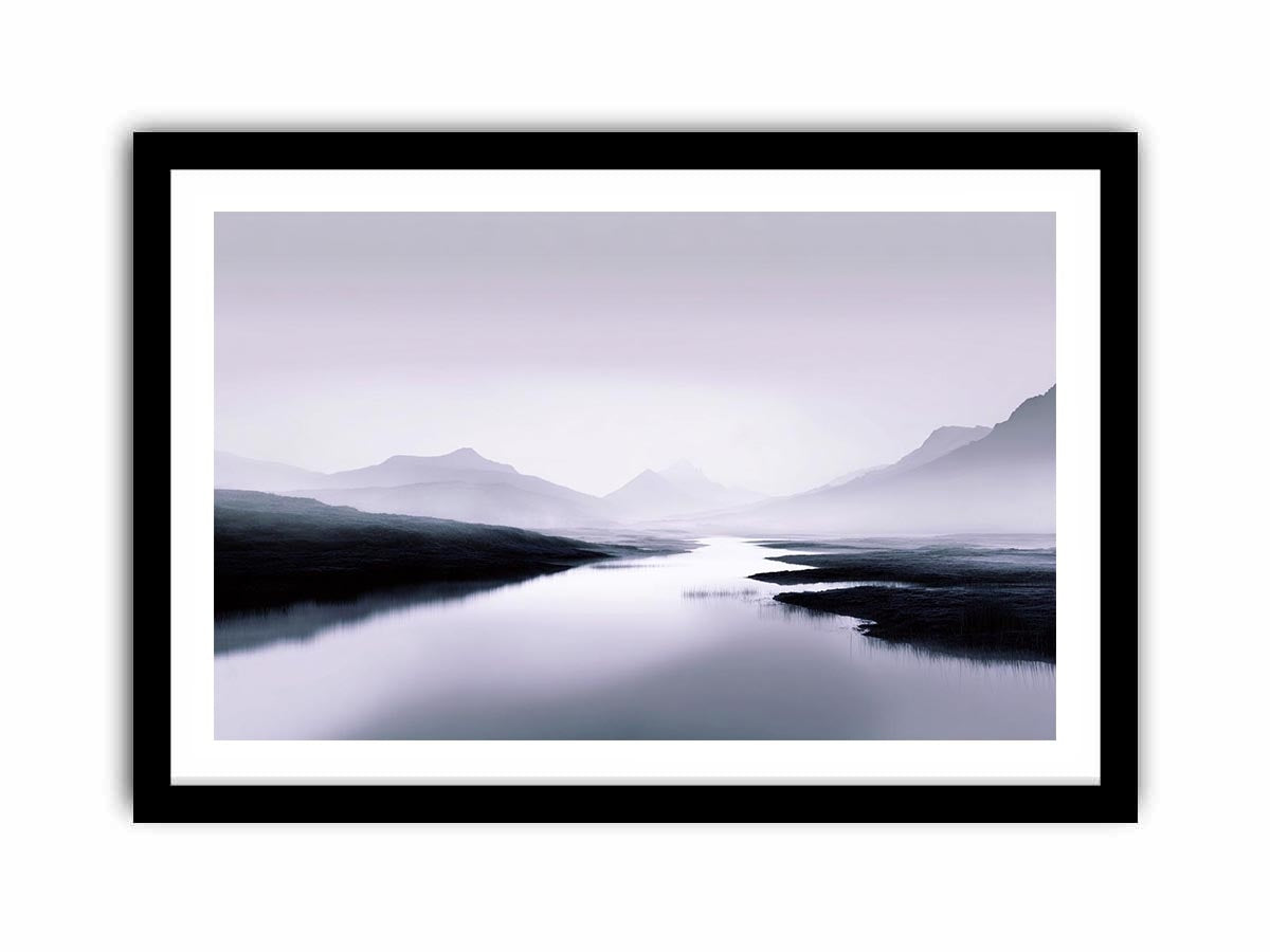 Misty River Abstract Beach Painting   Framed poster