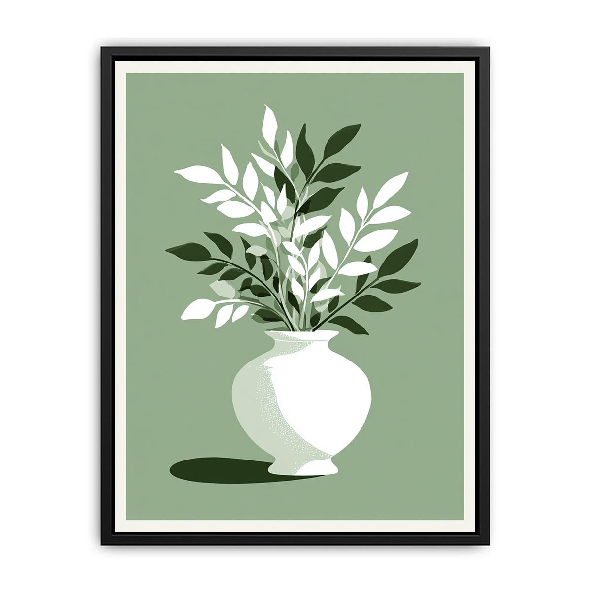 minimalist sage Green leaf Flower vase painting