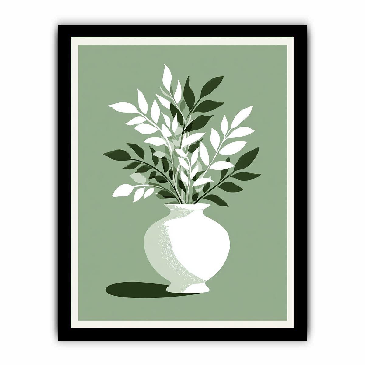 minimalist sage Green leaf Flower vase painting