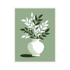 minimalist sage Green leaf Flower vase painting