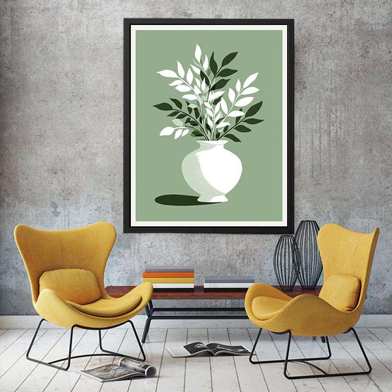 minimalist sage Green leaf Flower vase painting
