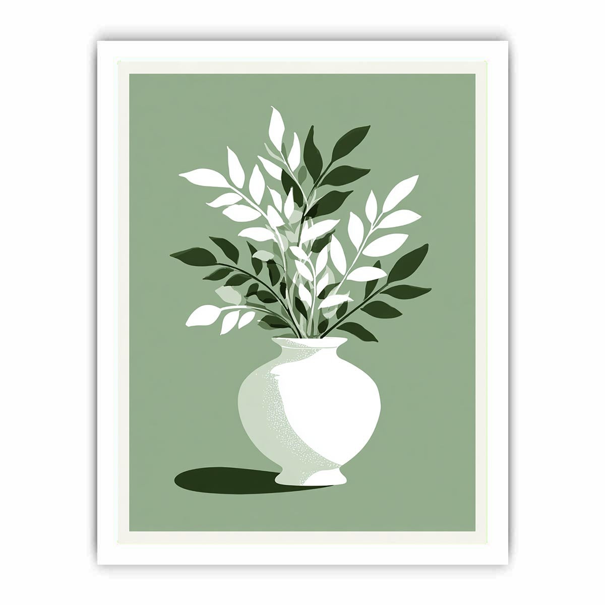 minimalist sage Green leaf Flower vase painting