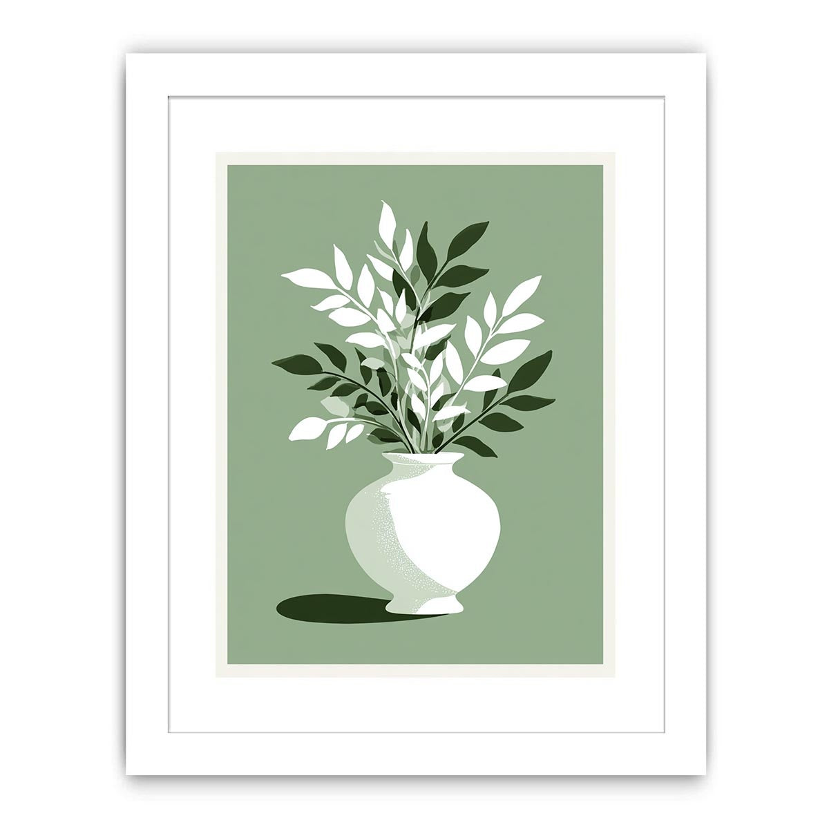 minimalist sage Green leaf Flower vase painting  Painting