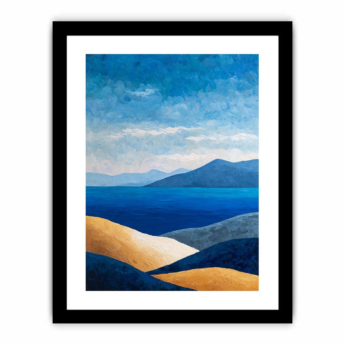 Blue landscape Abstract Painting   Framed poster