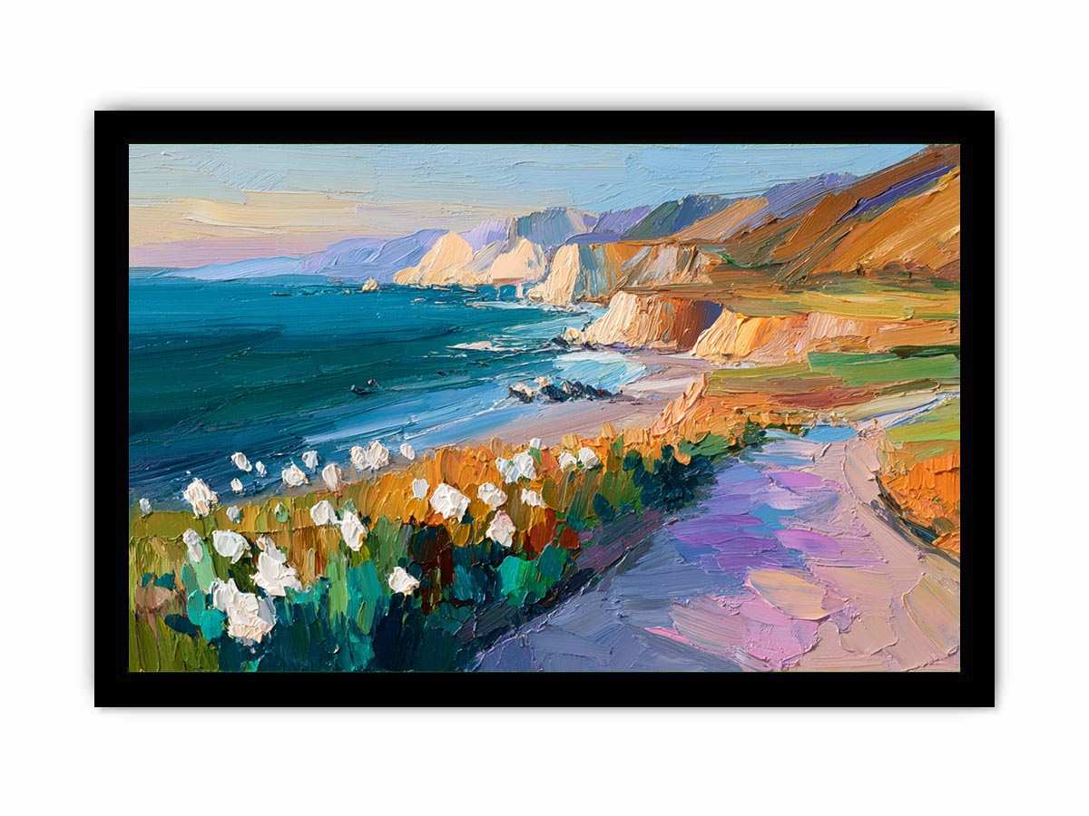 Cliffs Landscape Wild flowers beach Painting
