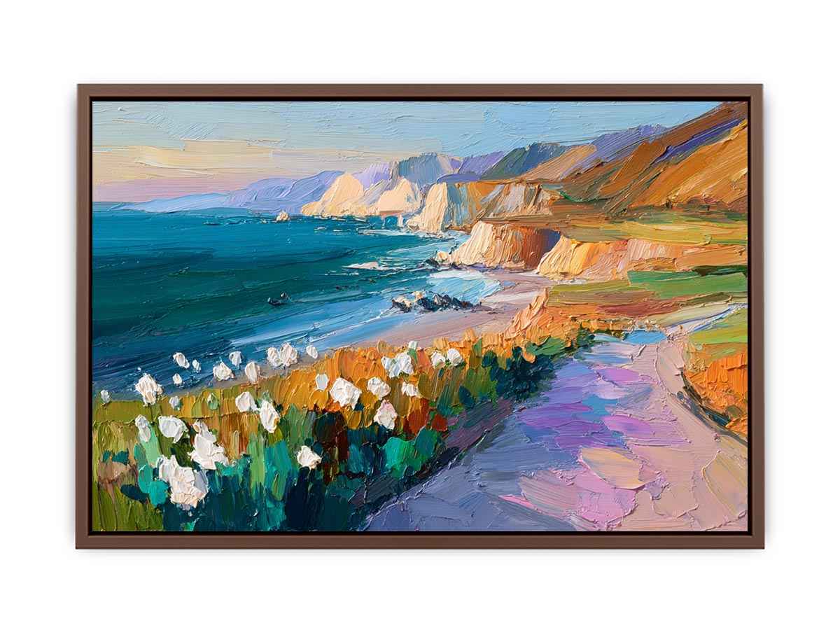 Cliffs Landscape Wild flowers beach Painting  Art Print