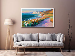 Cliffs Landscape Wild flowers beach Painting