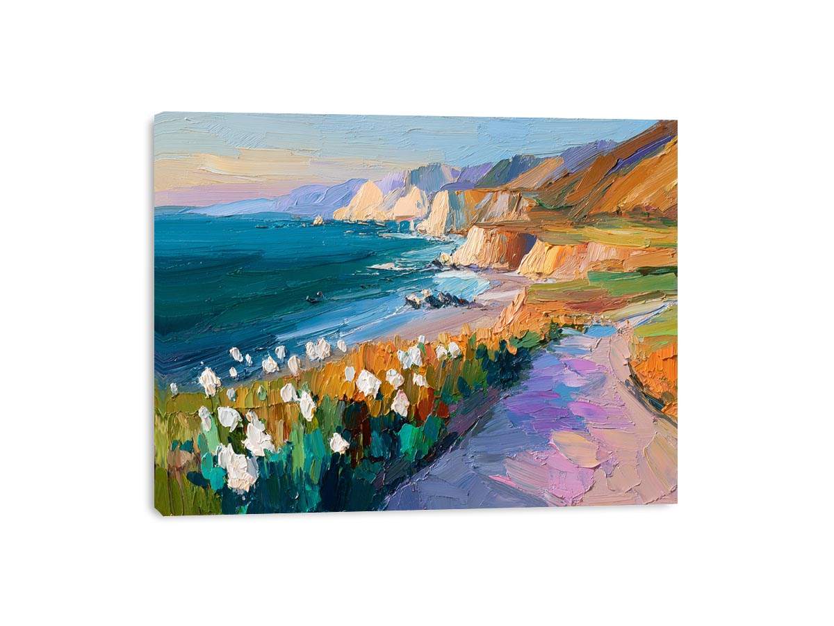 Cliffs Landscape Wild flowers beach Painting