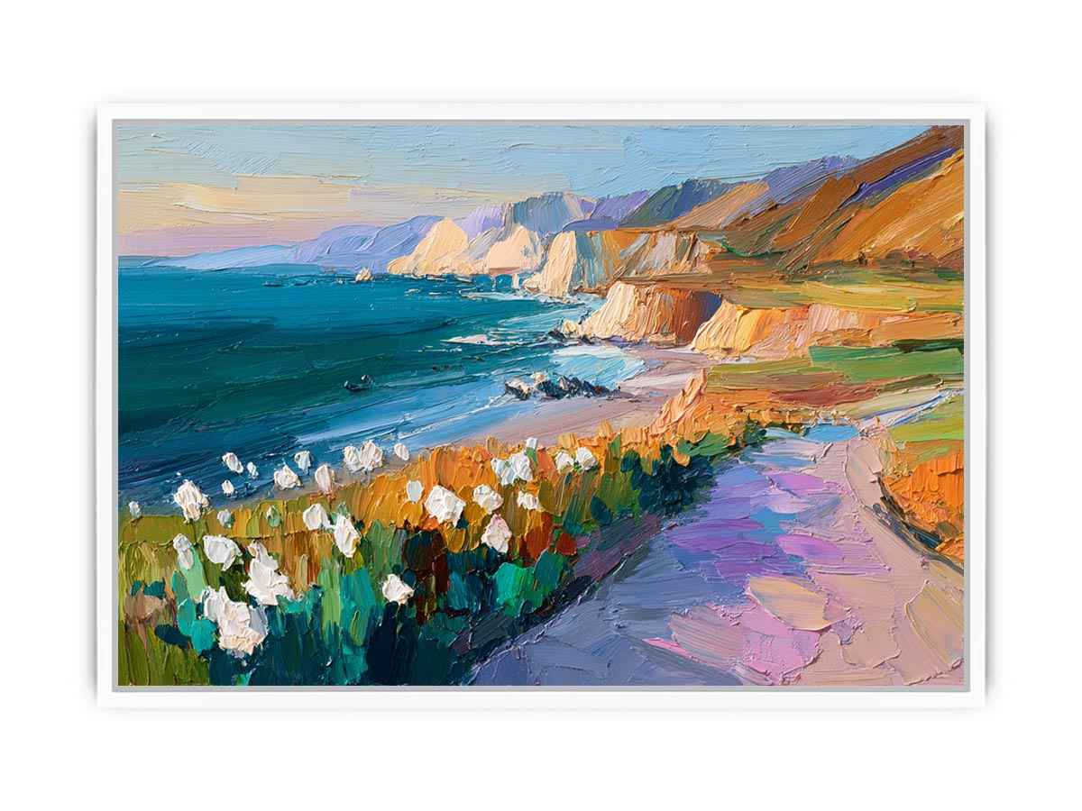 Cliffs Landscape Wild flowers beach Painting   canvas print
