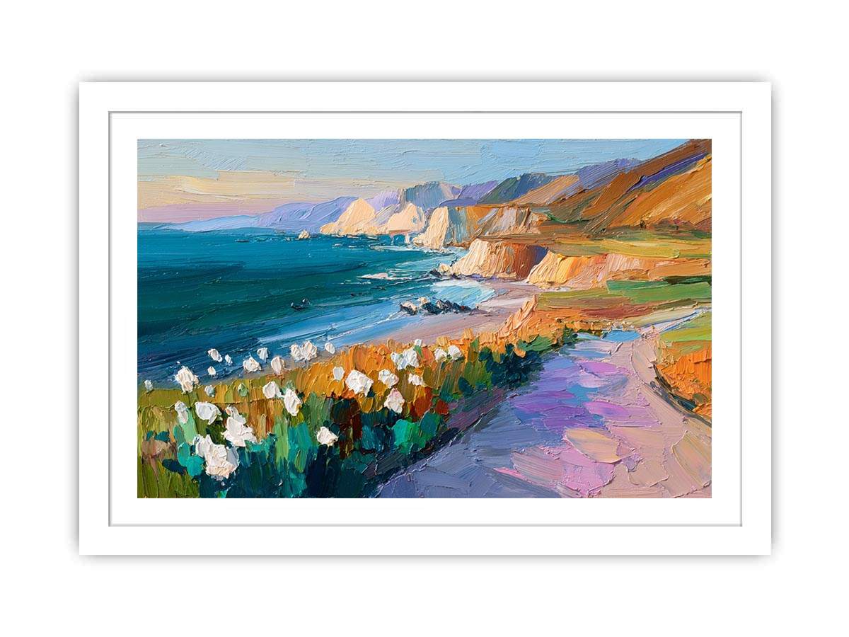 Cliffs Landscape Wild flowers beach Painting  Painting