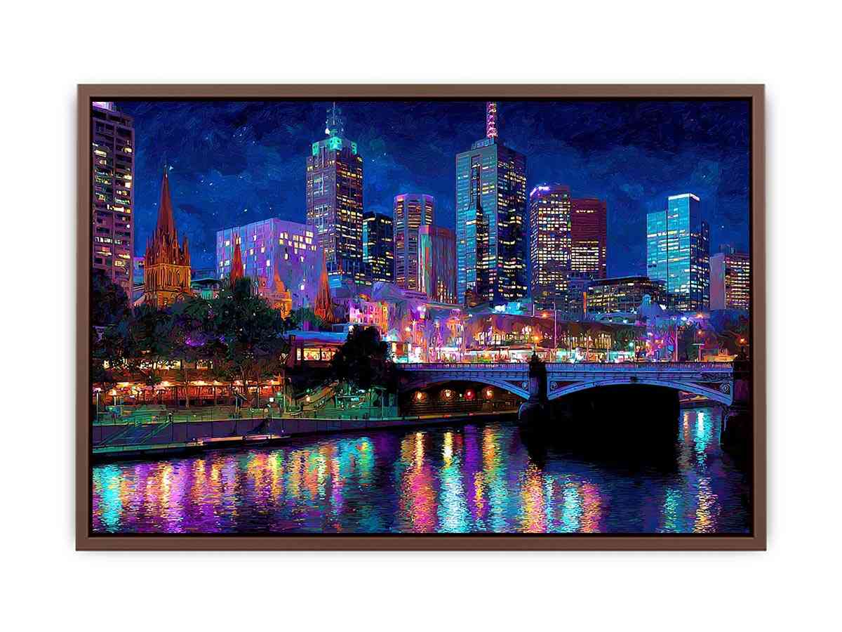 Melbourne  Night City Painting  Art Print