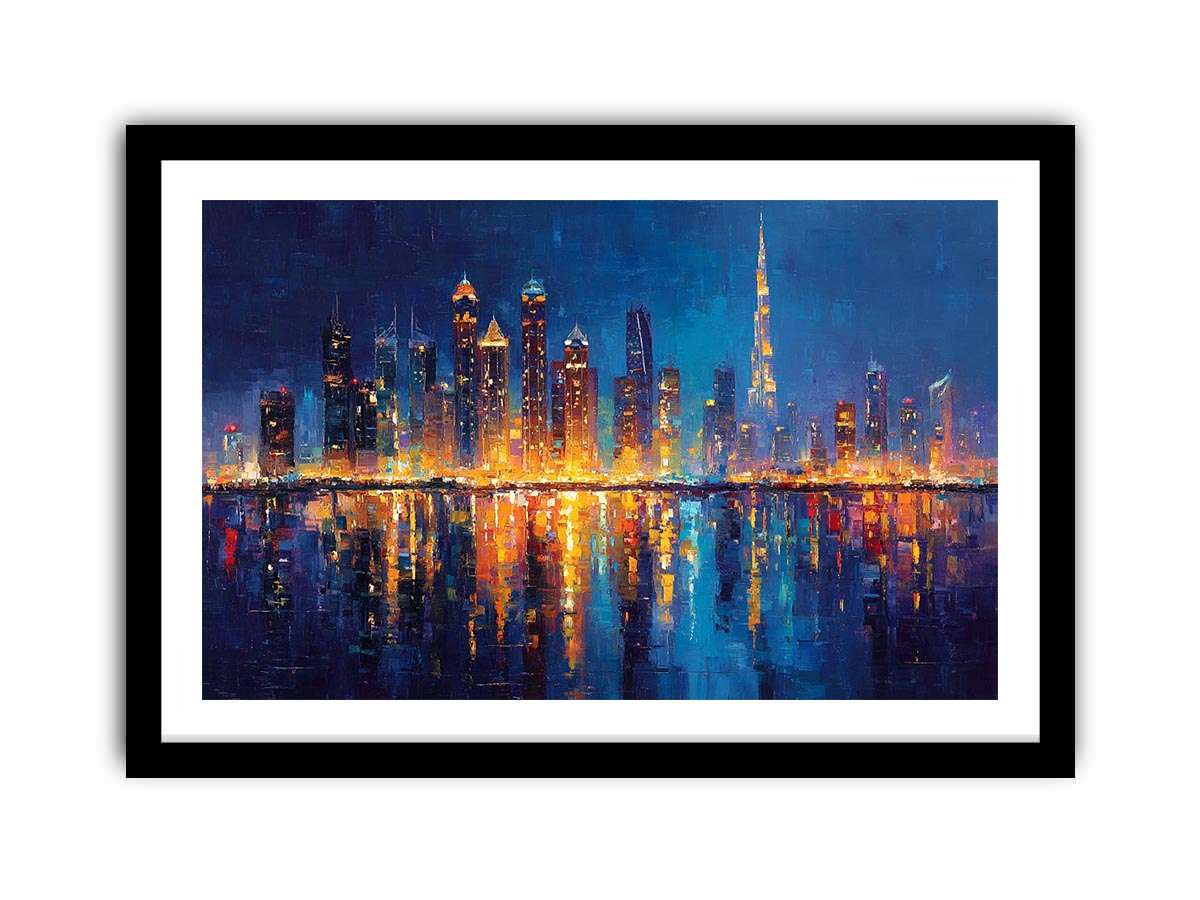 Dubai Skyline Cityscape  Painting  Framed poster