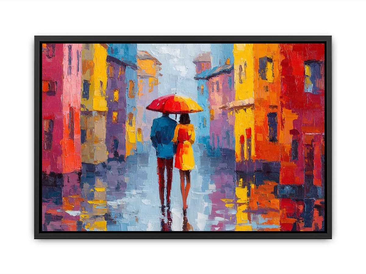 Under One Umbrella Couple in Rain Painting