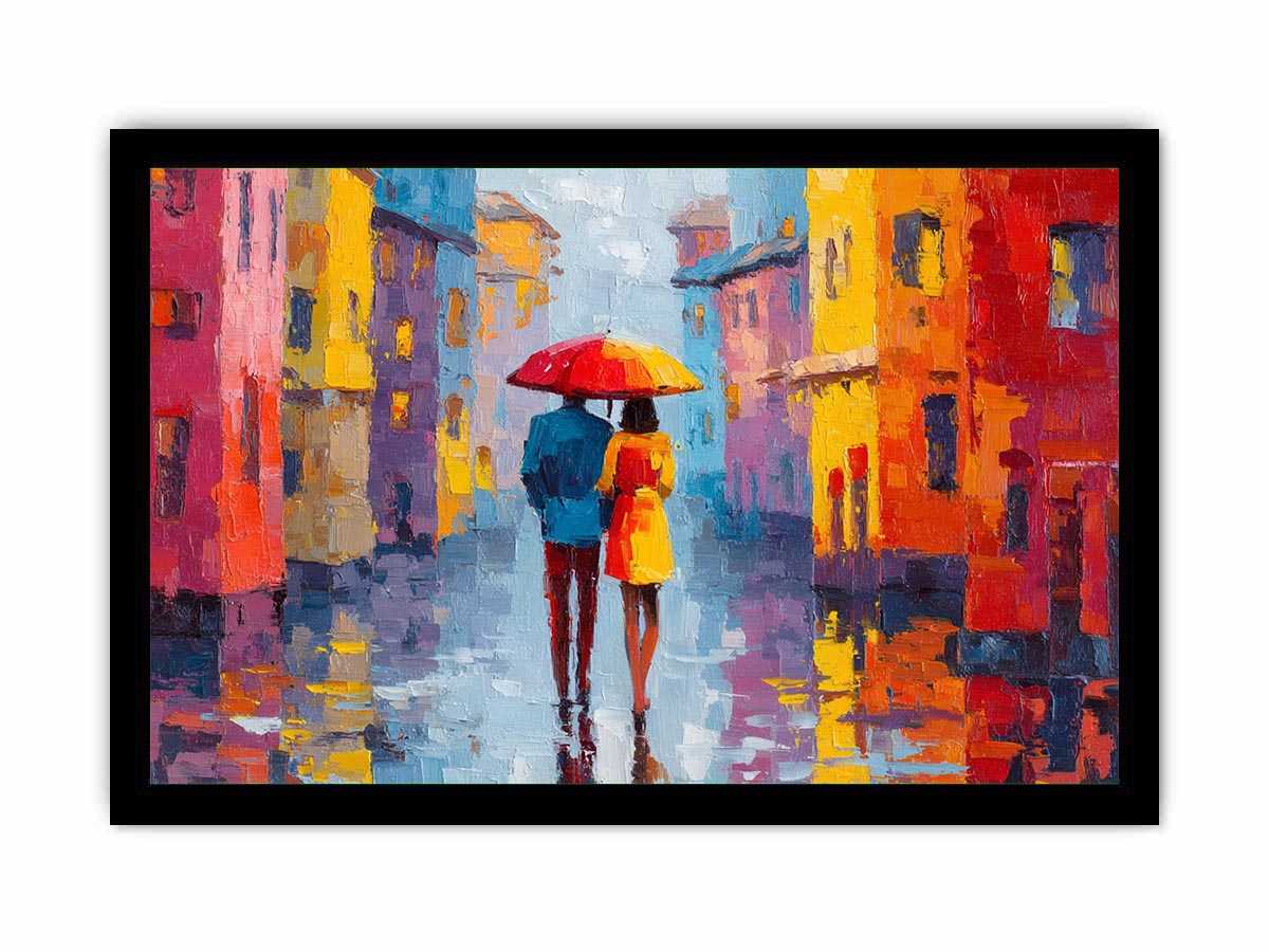 Under One Umbrella Couple in Rain Painting