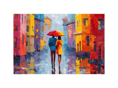 Under One Umbrella Couple in Rain Painting