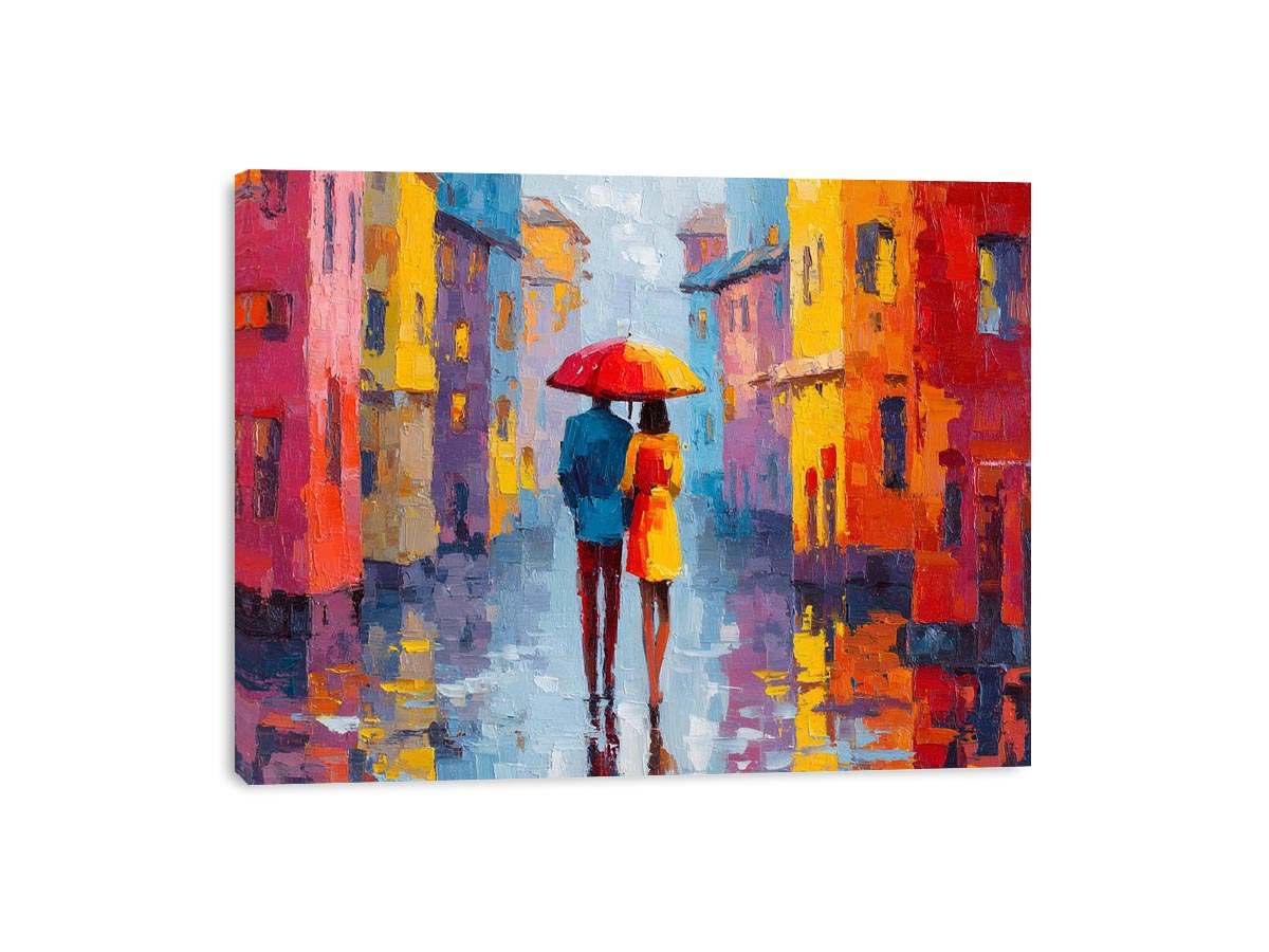 Under One Umbrella Couple in Rain Painting