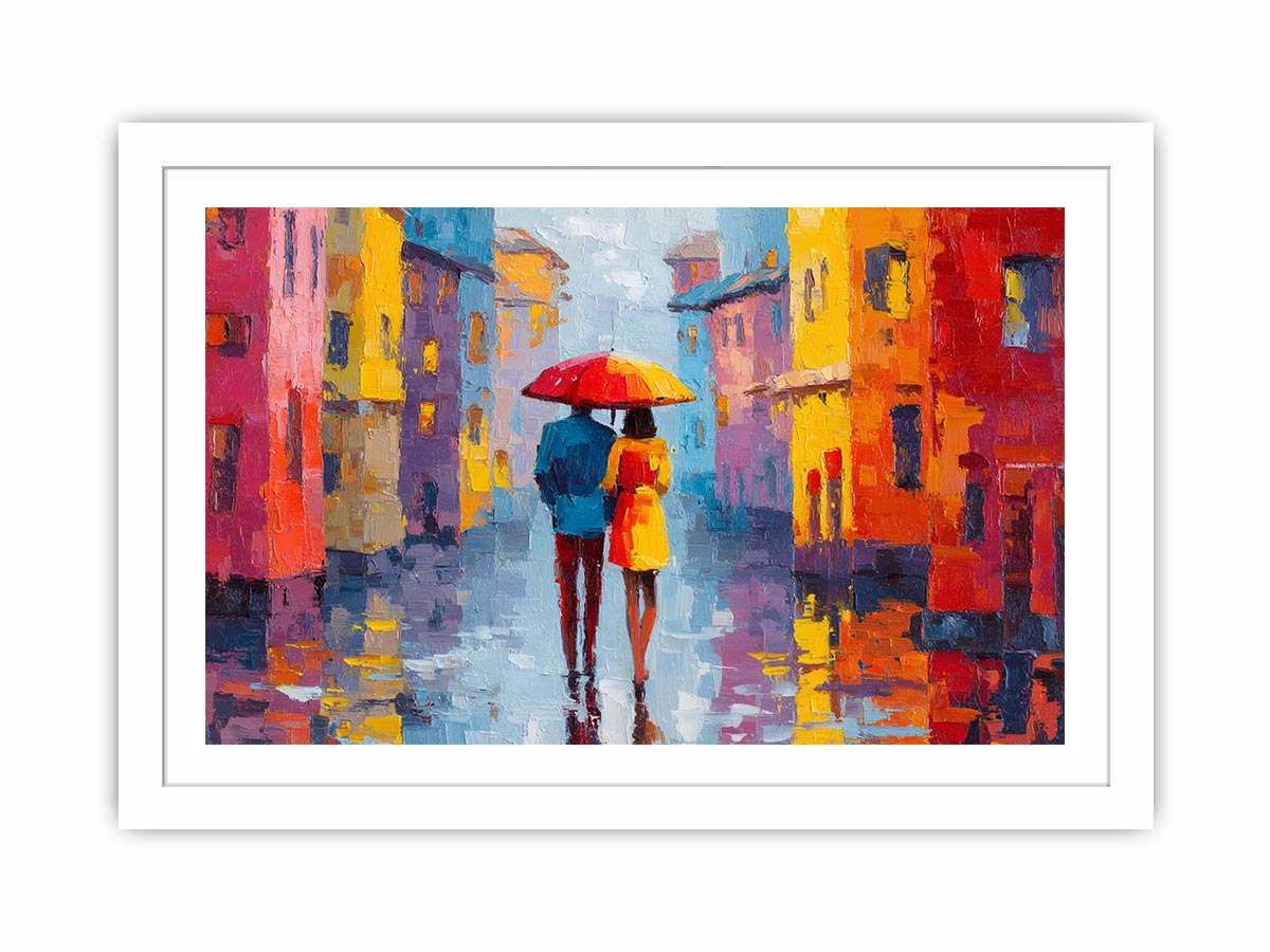 Under One Umbrella Couple in Rain Painting  Painting