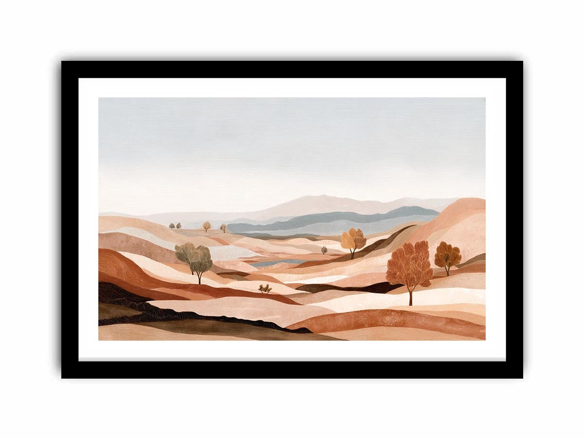 Gentle Dunes Abstract Desert landscape Painting   Framed poster