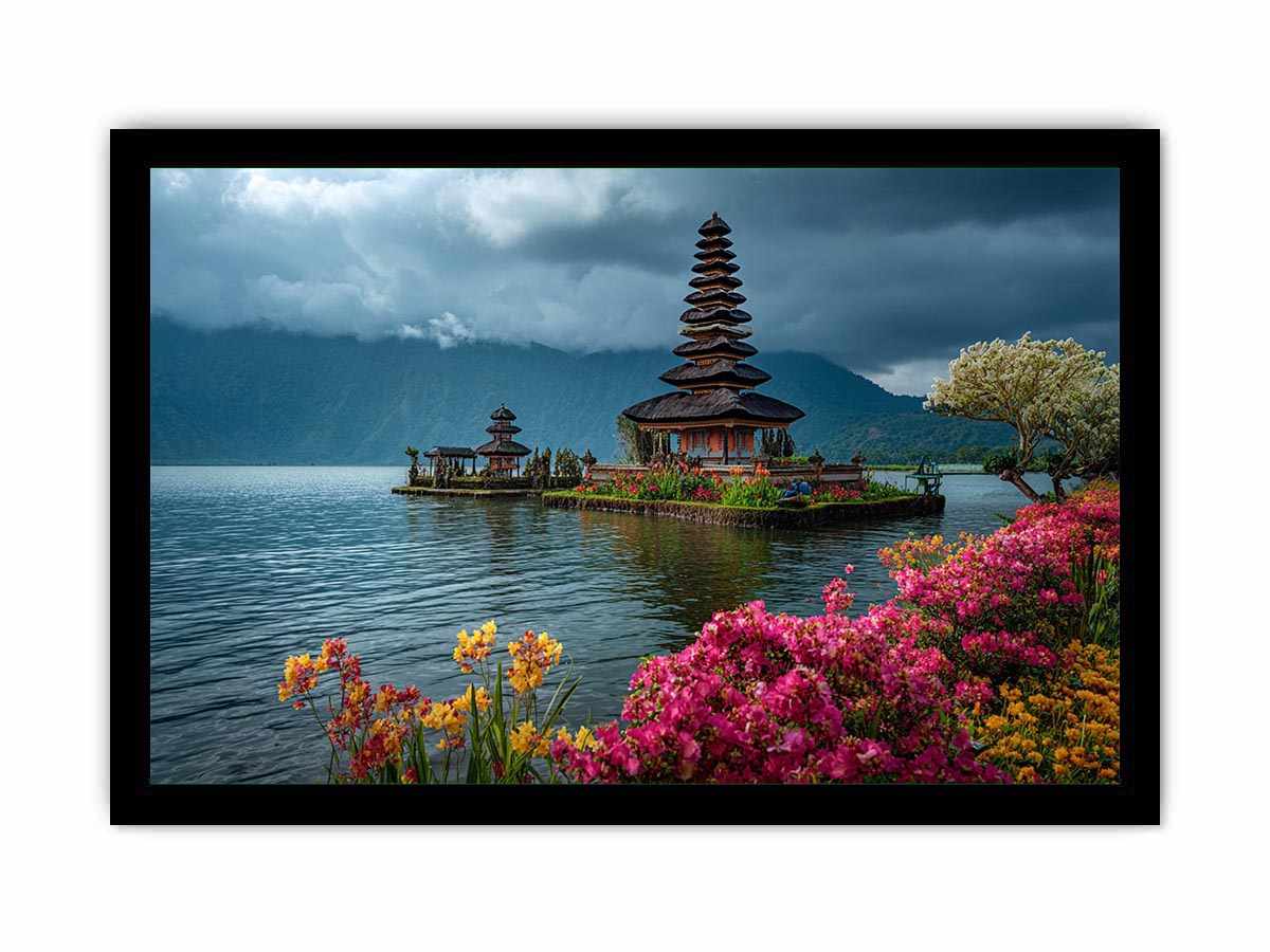 Bali Temple Canvas Art Painting   Framed poster