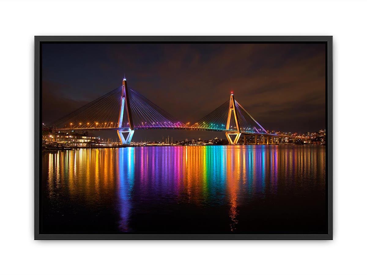 Anzac bridge Syney  illuminated at Night Canvas Art Painting
