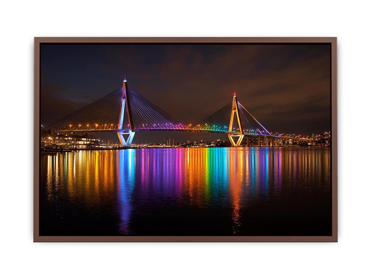 Anzac bridge Syney  illuminated at Night Canvas Art Painting