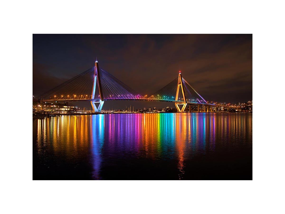 Anzac bridge Syney  illuminated at Night Canvas Art Painting