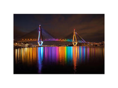 Anzac bridge Syney  illuminated at Night Canvas Art Painting