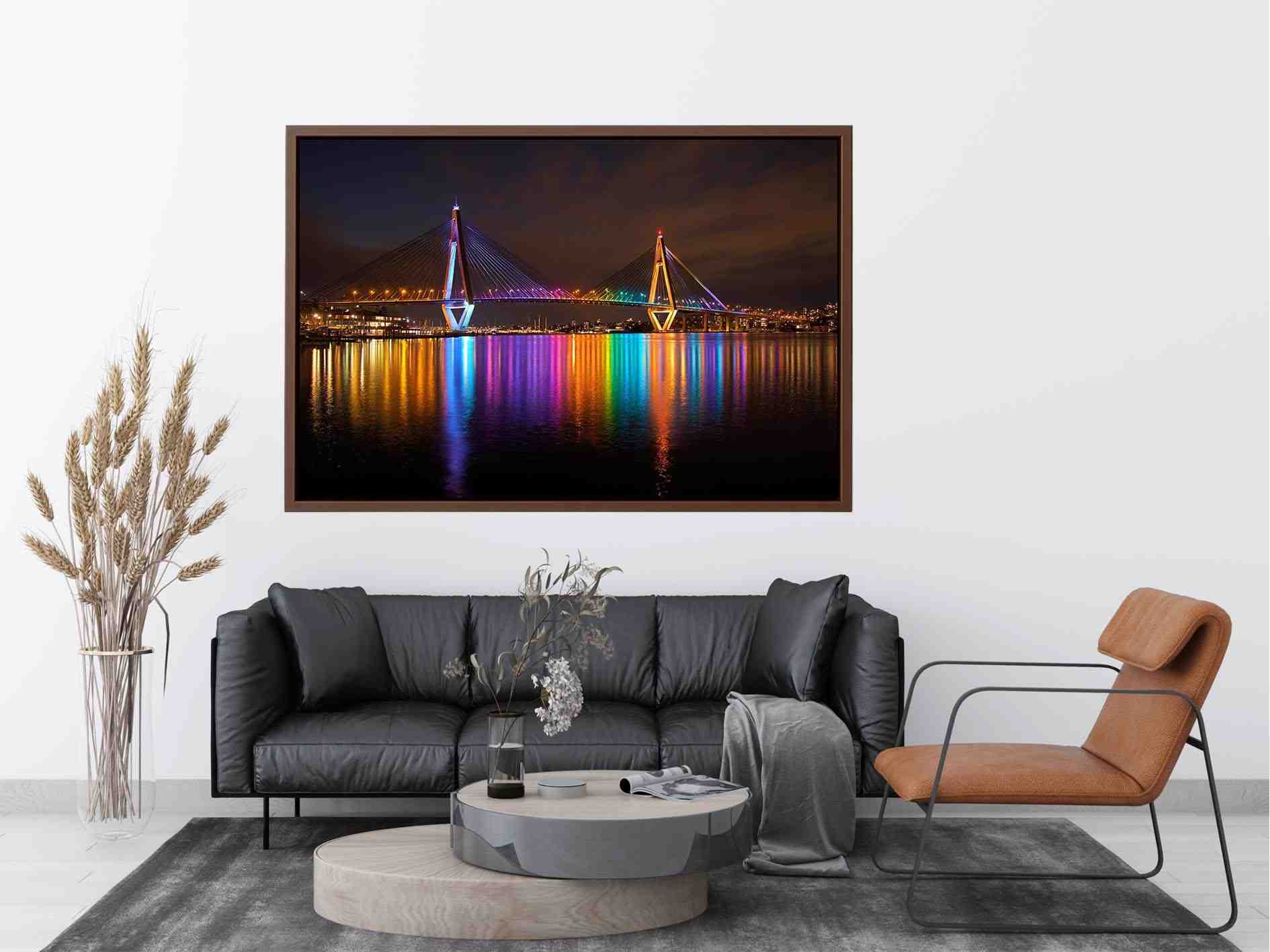 Anzac bridge Syney  illuminated at Night Canvas Art Painting