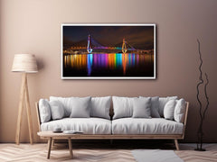 Anzac bridge Syney  illuminated at Night Canvas Art Painting