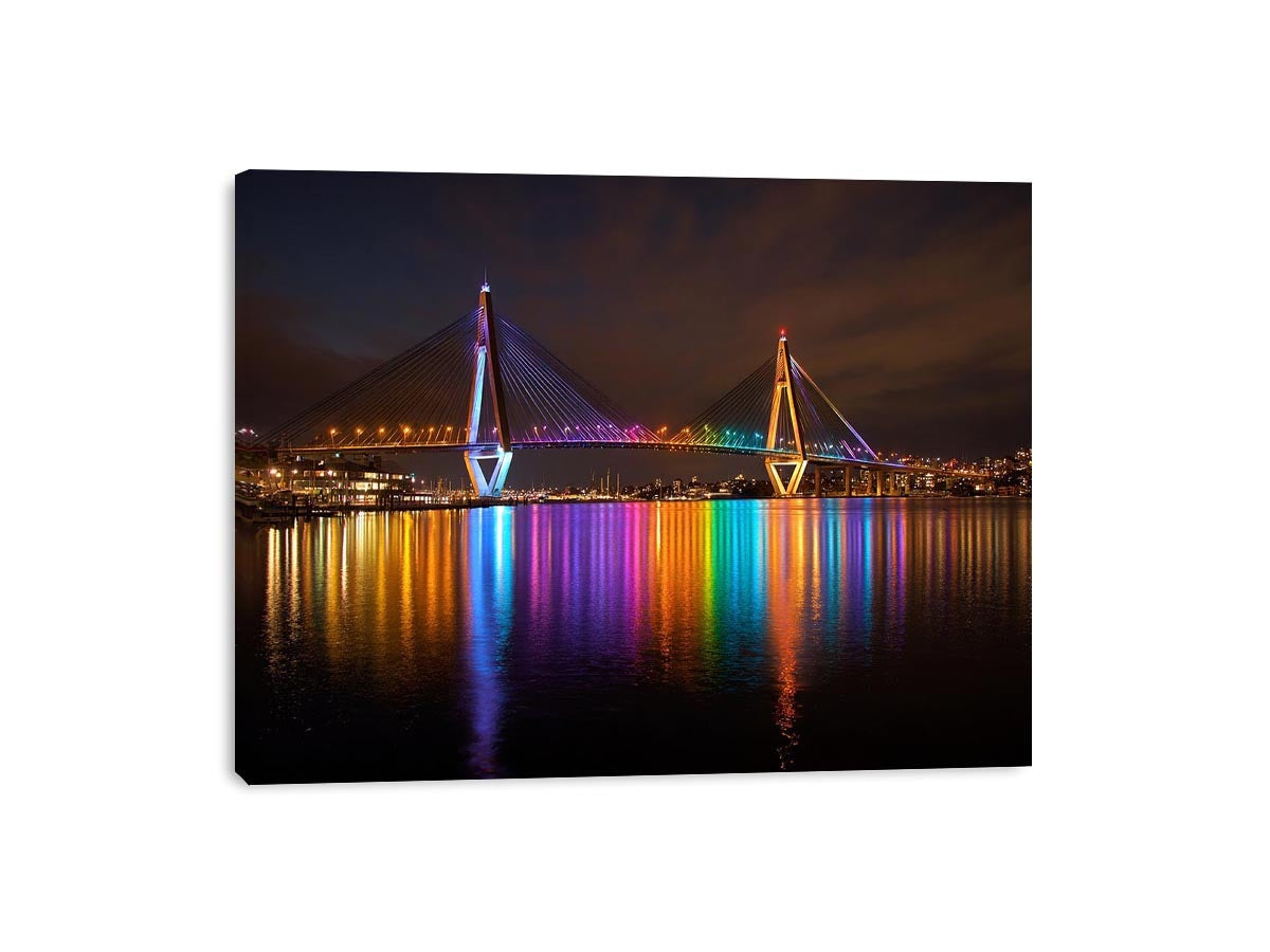 Anzac bridge Syney  illuminated at Night Canvas Art Painting