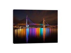 Anzac bridge Syney  illuminated at Night Canvas Art Painting