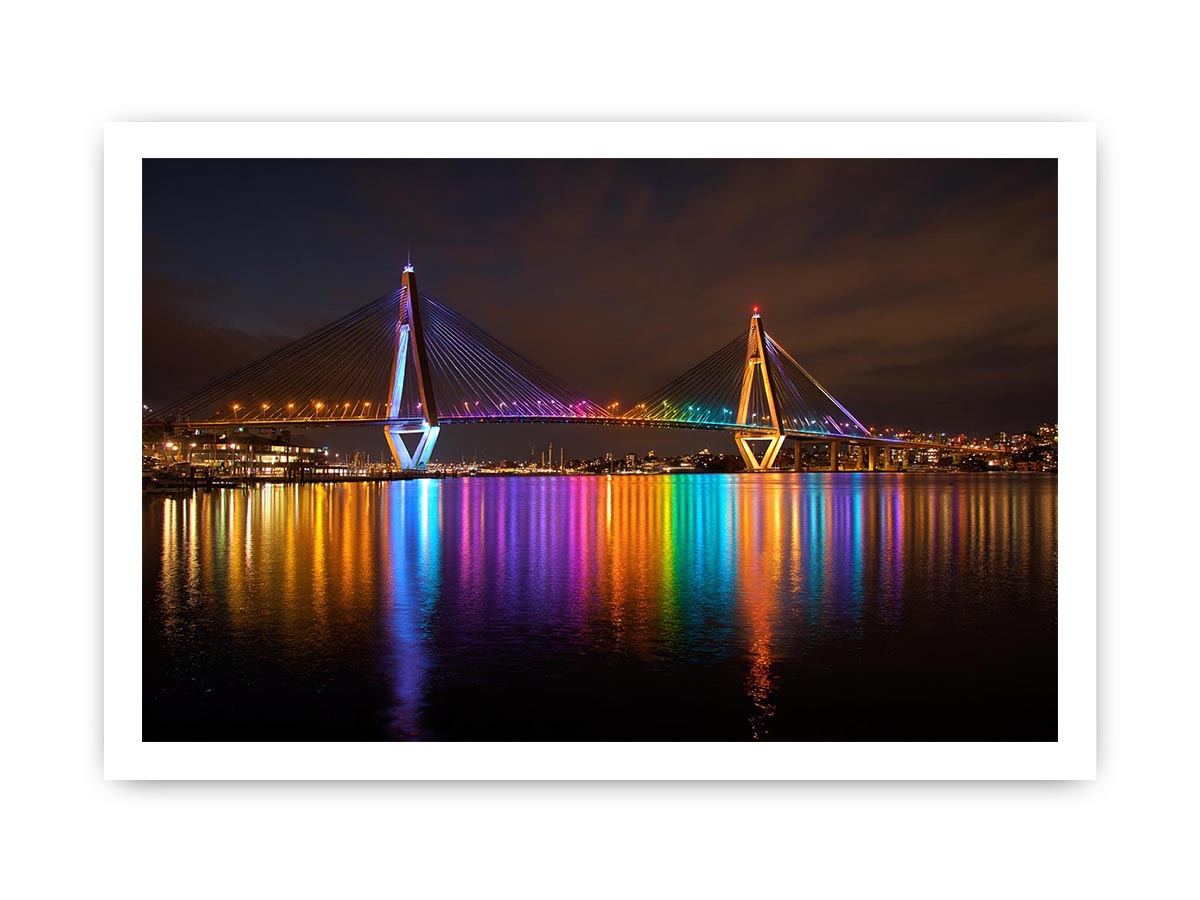 Anzac bridge Syney  illuminated at Night Canvas Art Painting  Painting