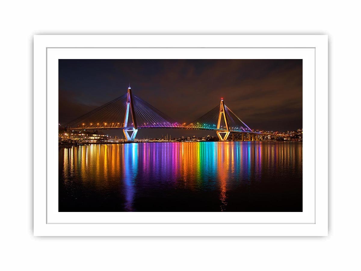 Anzac bridge Syney  illuminated at Night Canvas Art Painting  Art Print