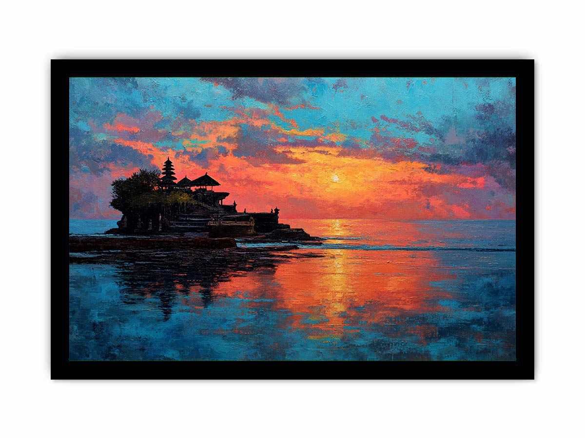 Balinese Temple Canvas Art Painting   Framed poster