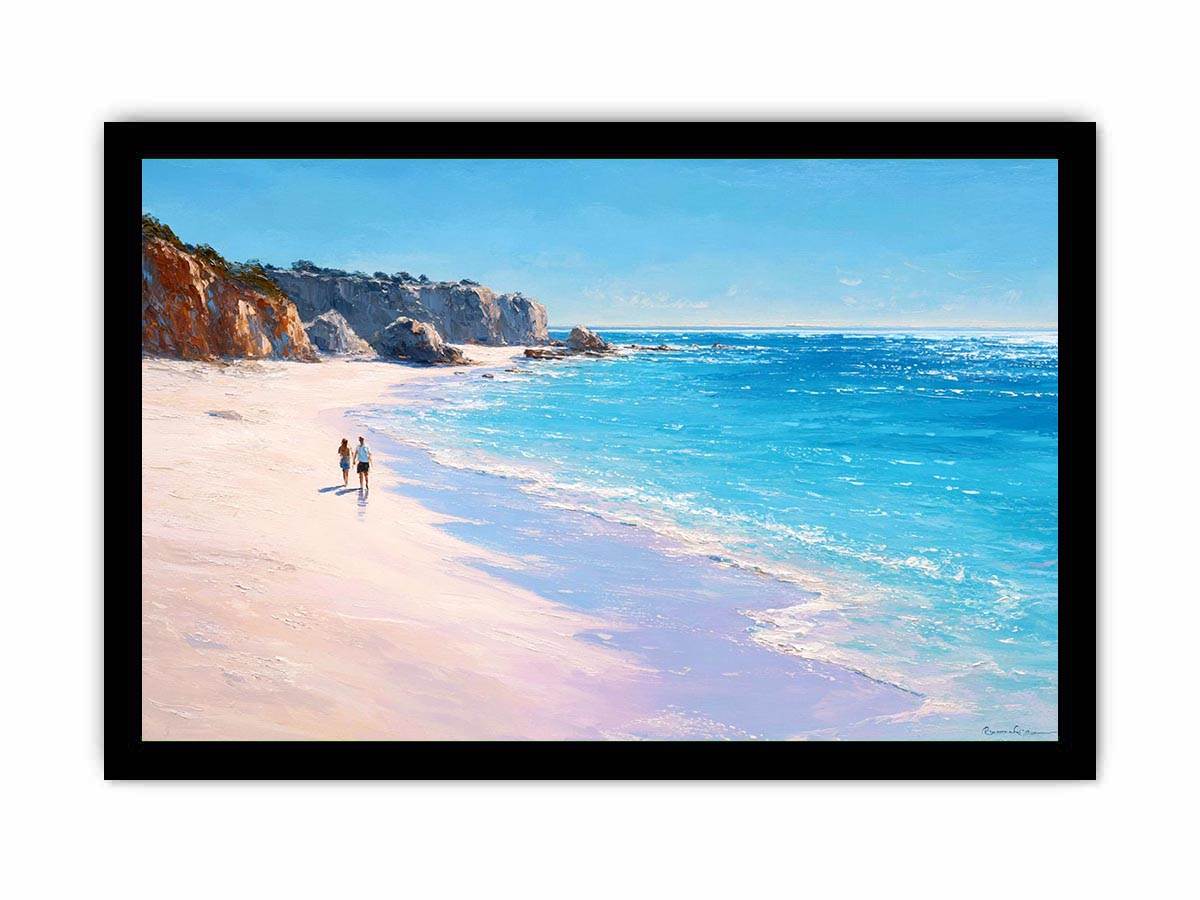 Aussie Beach Day Canvas Art Painting   Framed poster