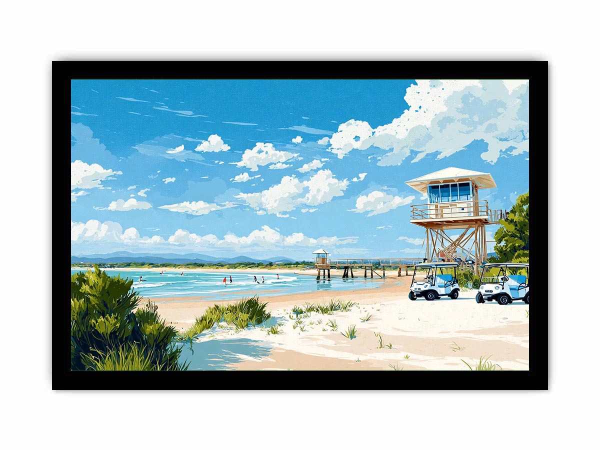 white sand Ausie Beach Canvas Art Painting   Framed poster