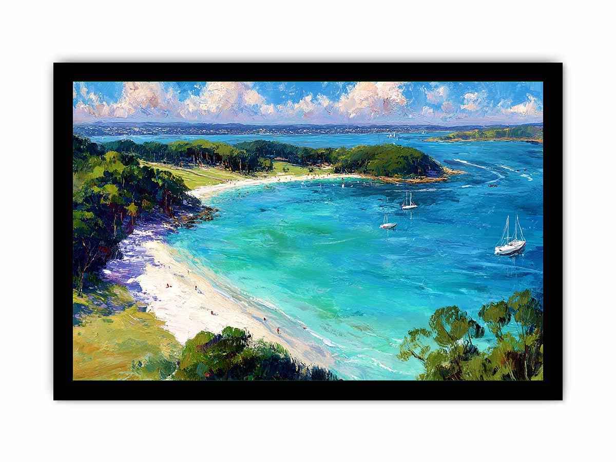 Island Beach Landscape Canvas Art Painting   Framed poster