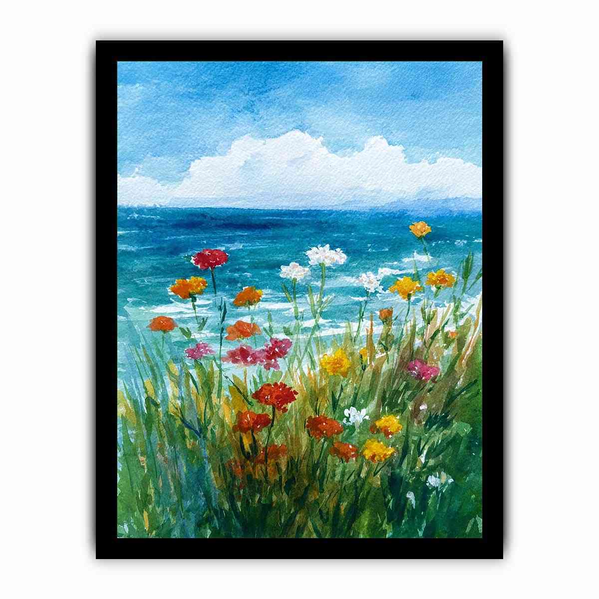 Coastal Blooms Canvas Art Painting   Framed poster
