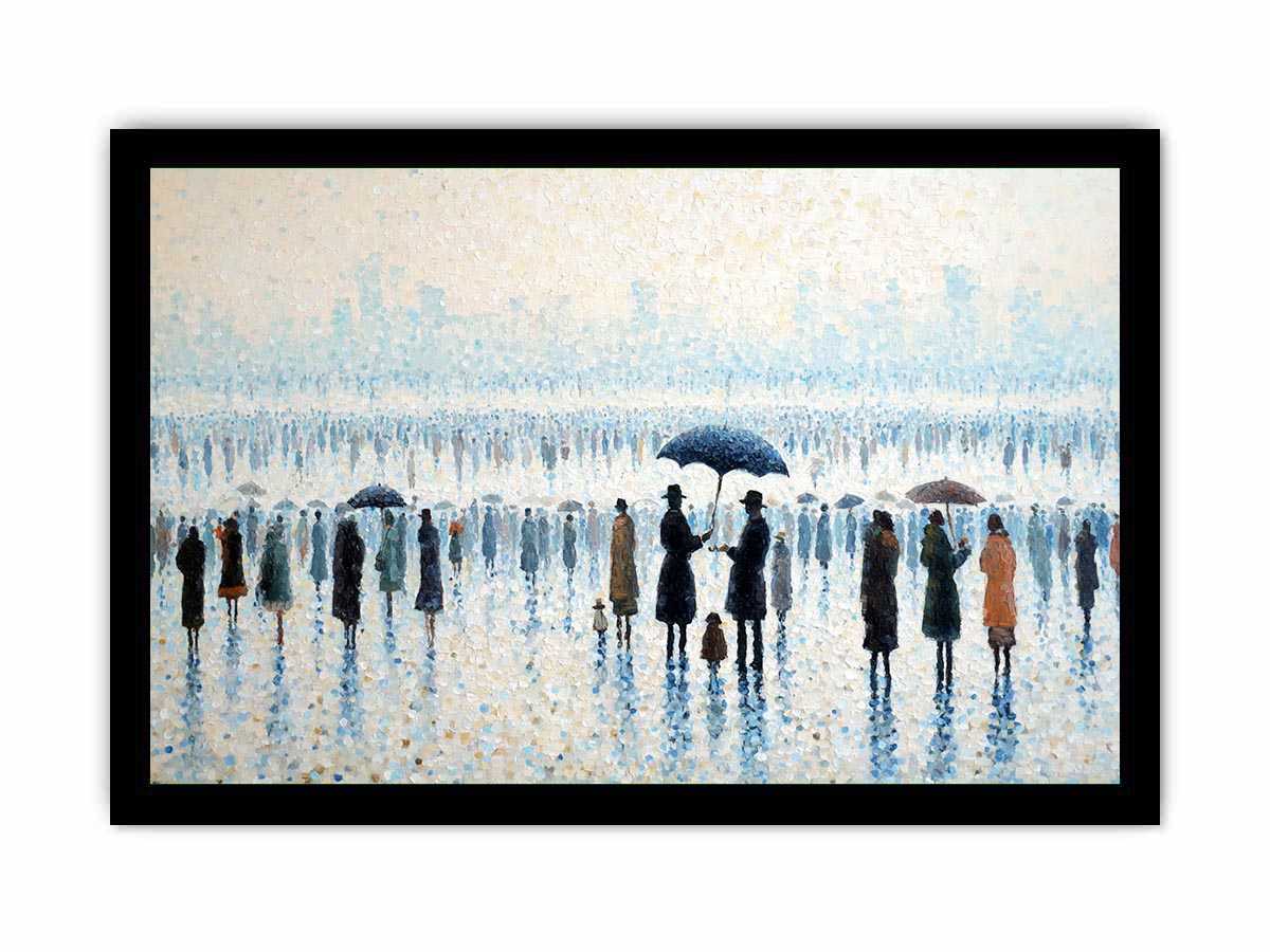 Beachside Umbrealas Canvas Art Painting   Framed poster