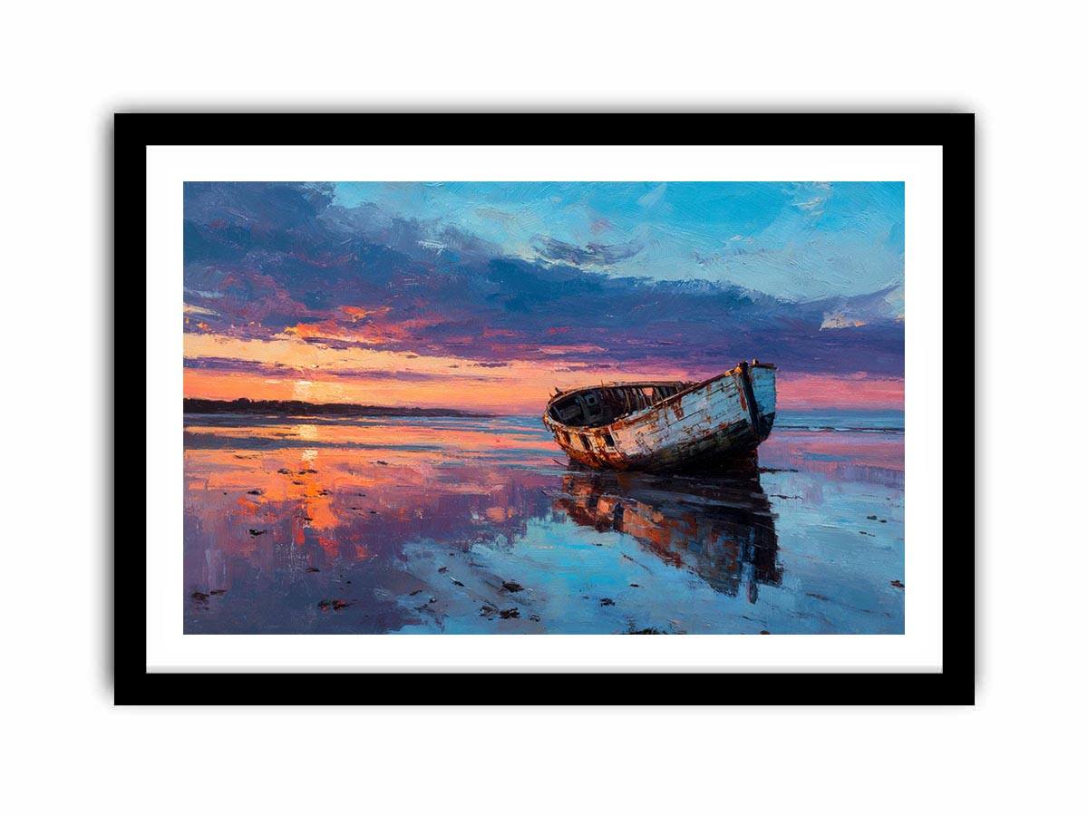 Boat on sunset beach Canvas Art Painting   canvas print