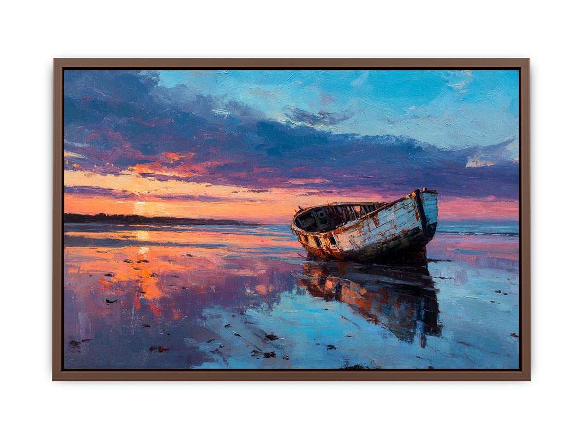 Boat on sunset beach Canvas Art Painting