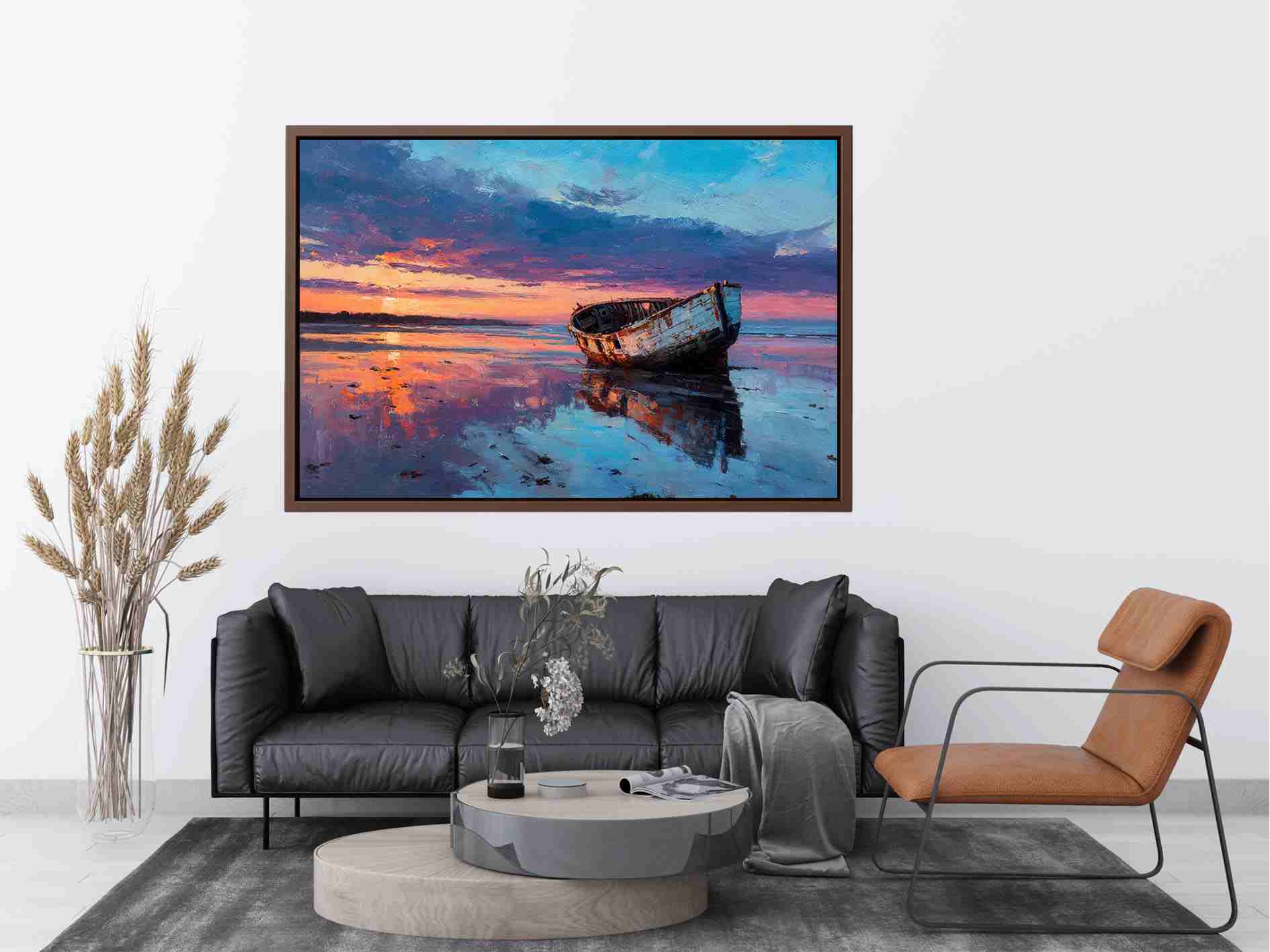 Boat on sunset beach Canvas Art Painting