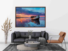 Boat on sunset beach Canvas Art Painting