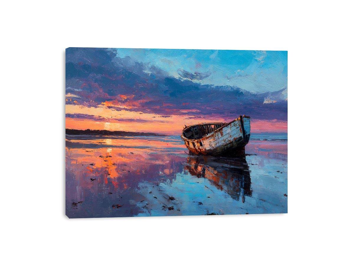 Boat on sunset beach Canvas Art Painting